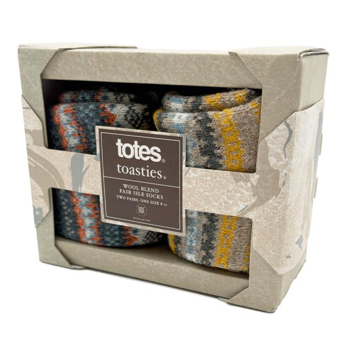 totes toasties® Mens Wool Blend Fair Isle Slippers Socks (Twin Pack) Multi Extra Image 1